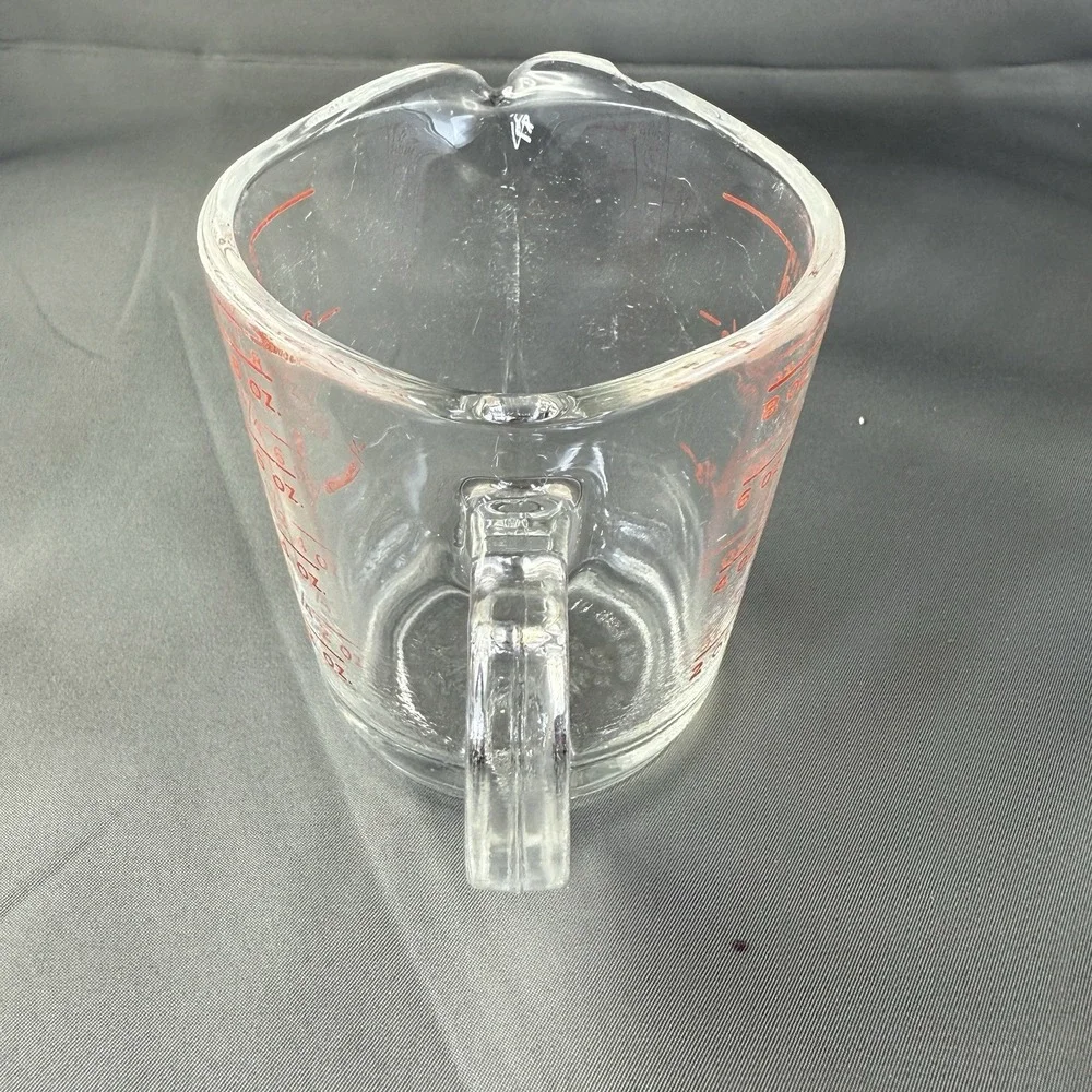 Vintage Pyrex 1 Cup Glass Measuring Cup Red Lettering 8 oz Anchor Hocking USA